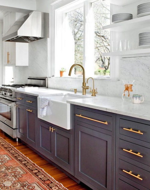 Idées pour armoires de cuisine en couleurs dosseret en marbre