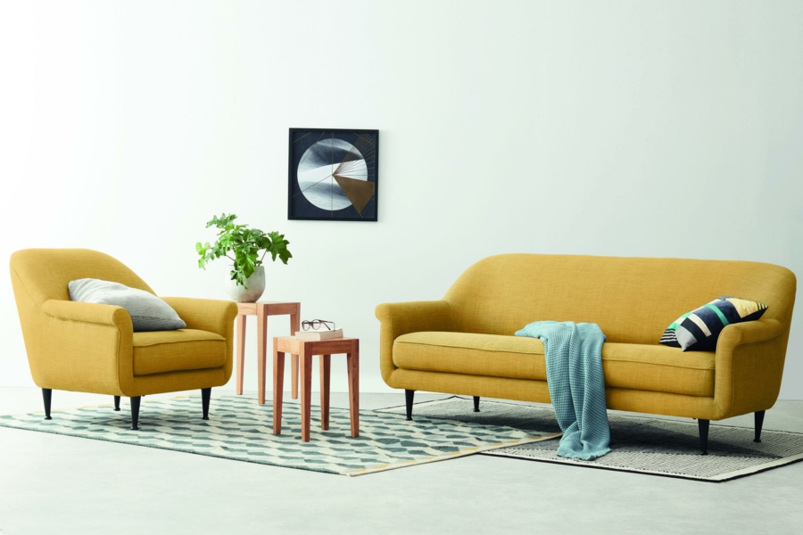 canapé et fauteuil design en jaune gen-z