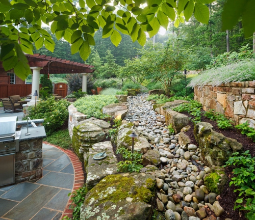 exemple d’aménagement de jardin en pente ou en rocaille ceinture de pierres