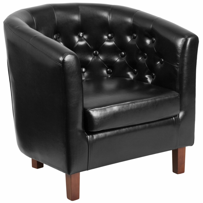 fauteuil tonneau capitonné cuir noir