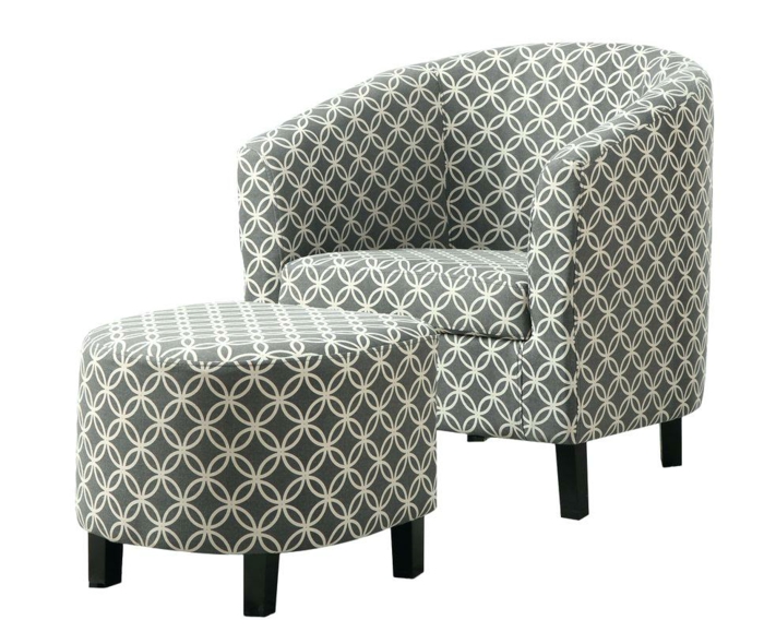 fauteuil tonneau motifs géométriques avec petit tabouret ottoman