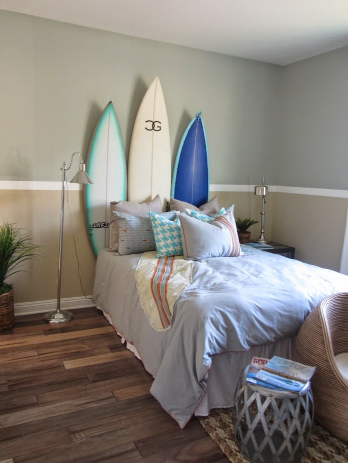 idée déco planche de surf pour une tête de lit unique