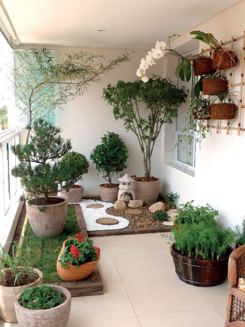 revêtement sol balcon un mini-jardin avec beaucoup de plantes