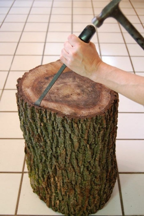 table basse tronc d'arbre supprimer écorce