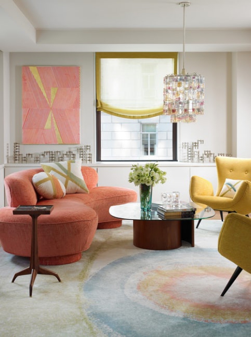 canapé arrondi forme sinueuse et coussins canapé arrondi couleur orange