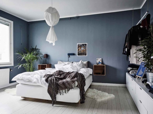 chambre bleu gris style bohème