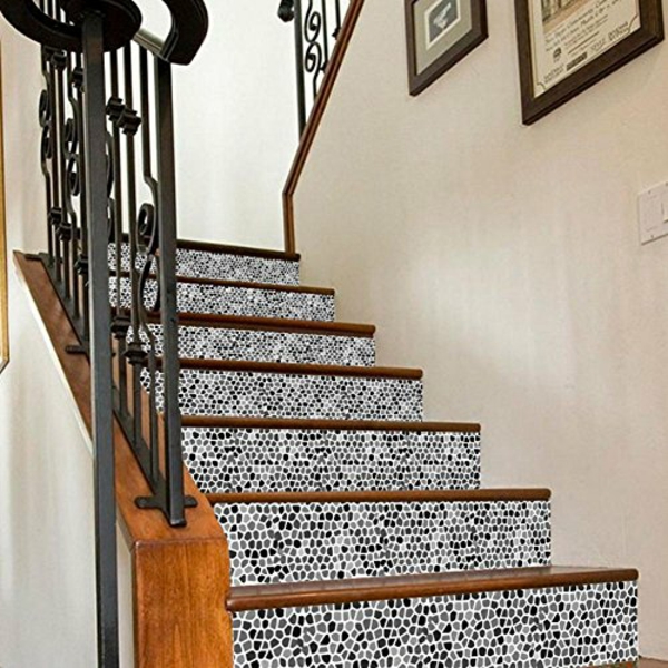 déco montée d'escalier papier peint effet mosaïque
