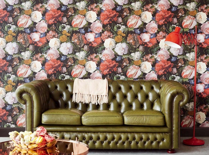 décoration tendance style maximaliste salon papier peint floral