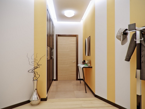 éclairage couloir peint en blanc, ocre et brun