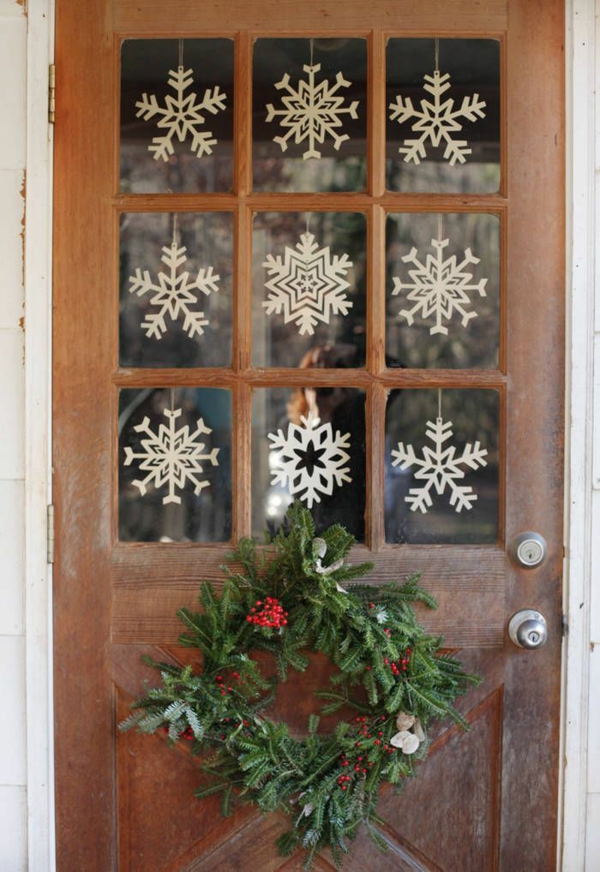 décoration de noël extérieur flocons de neige en papier porte