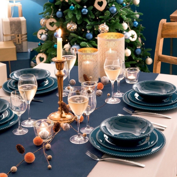 décoration de table Noël table en bleu