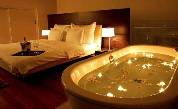 idée déco chambre adulte romantique baignoire