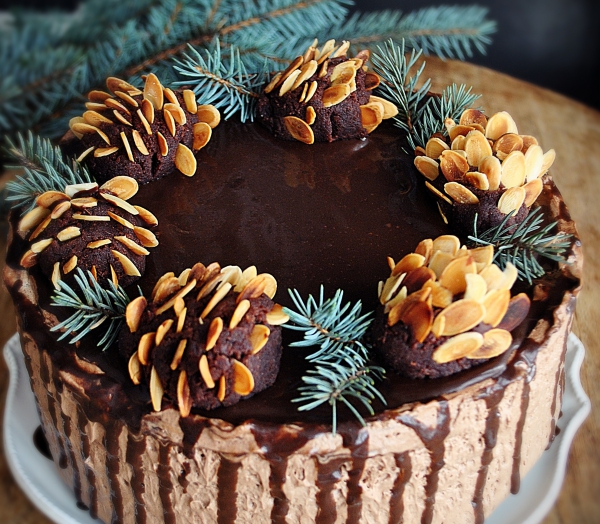 gâteau de Noël facile et rapide décoré de pommes de pin
