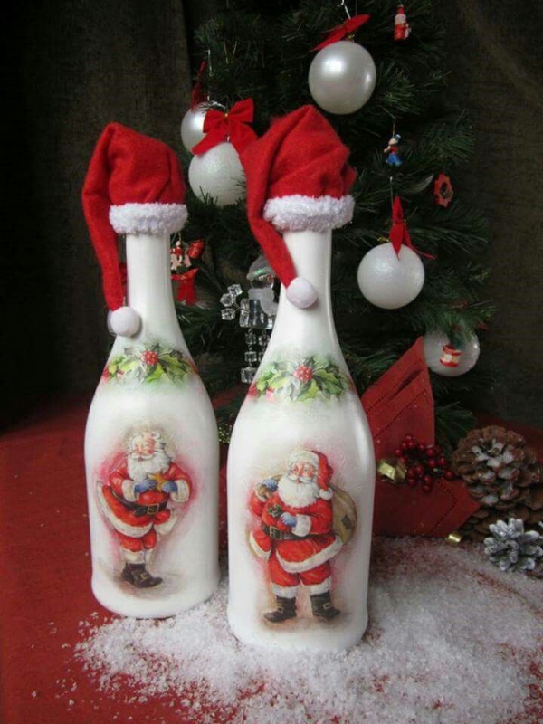 serviettage Noël bouteilles sympas