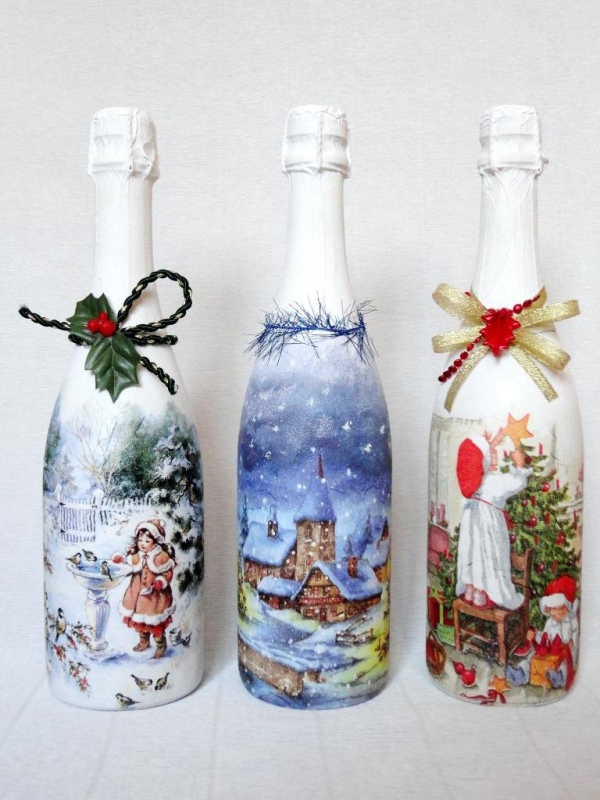 serviettage Noël décoration pour bouteille