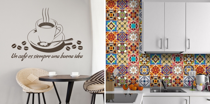 4-stickers-cuisine-décoration-murale-poster-autocollants-stickers-imitation-carreaux-de-ciments-sticker-tasse-de-café-table-bois-foncé-chaises