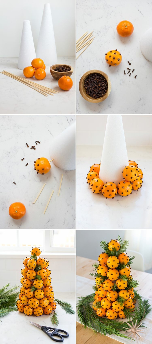 centre de table noël à faire soi-même pile d'oranges clous de girofle