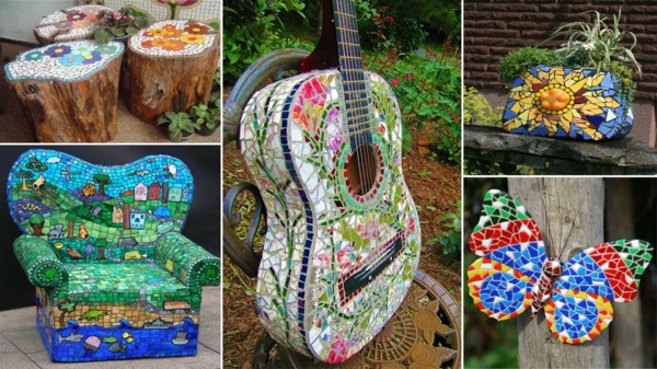 décorer son jardin avec des objets de récupération mosaïque