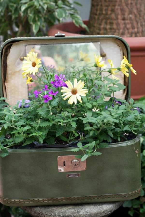décorer son jardin avec des objets de récupération valise