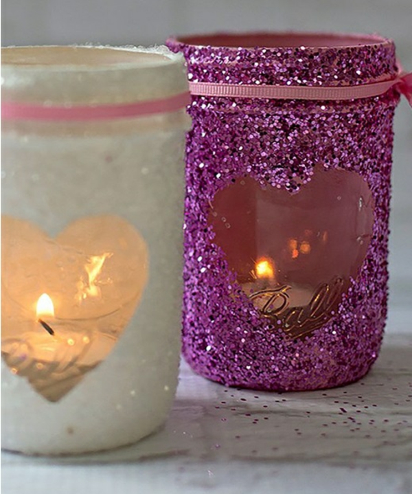idée cadeau saint valentin fait main bougeoir décoré mason jar