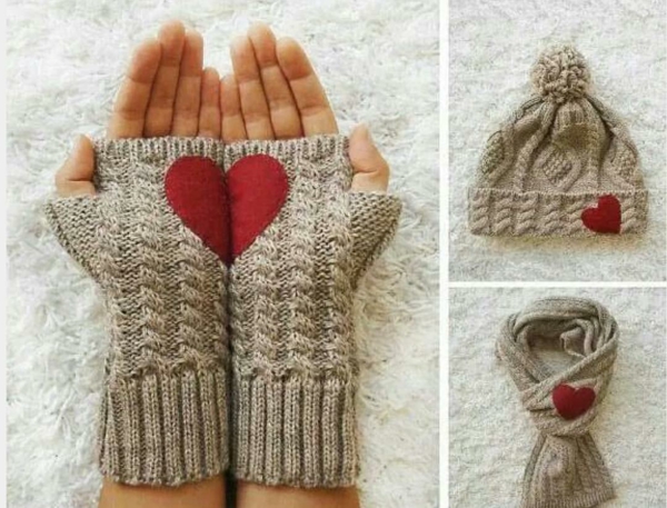 idée cadeau saint valentin fait main gants chapeau écharpe en tricot