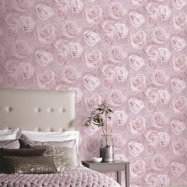 papier peint tendance 2019 rose poudré éléments floraux