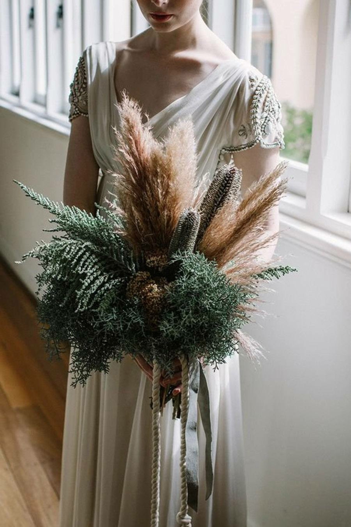 bouquet de mariée idée avec herbe de la pampa