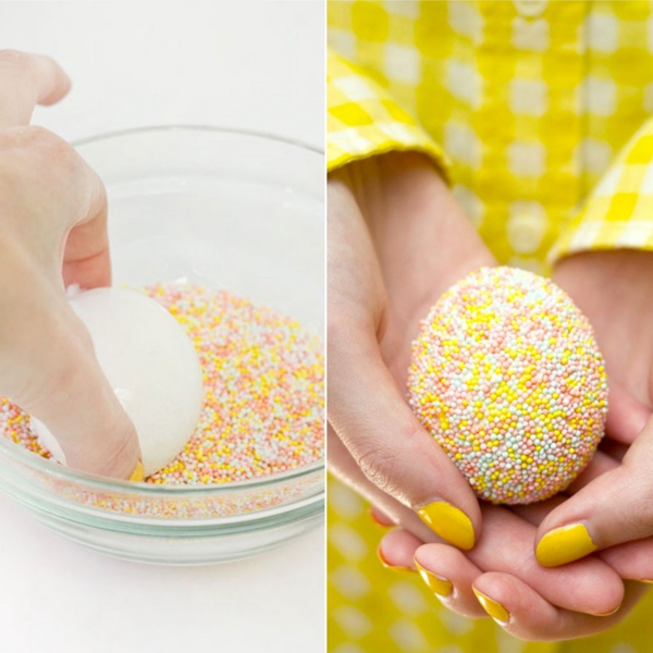 façon créative de décorer un œuf de Pâques perles en sucre colorées