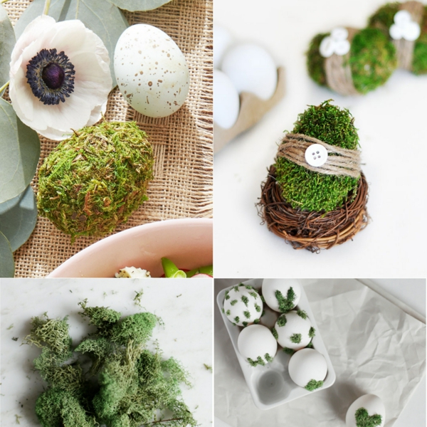 façons créatives de décorer un œuf de Pâques colle mousse végétale