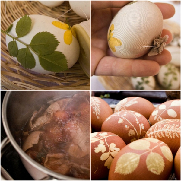 façons créatives de décorer un œuf de Pâques feuilles épluchures d'oignon