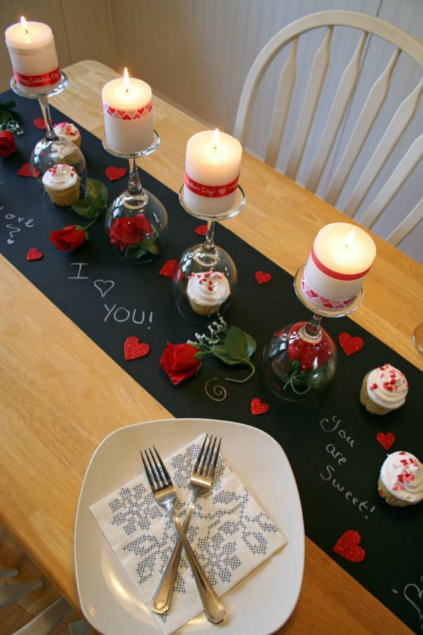 idée de déco saint-valentin à faire soi-même chemin de table romantique