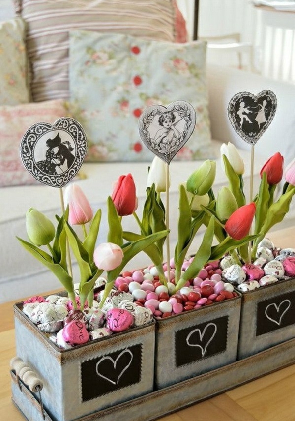 idée de déco saint-valentin à faire soi-même déco de table fleurs bonbons