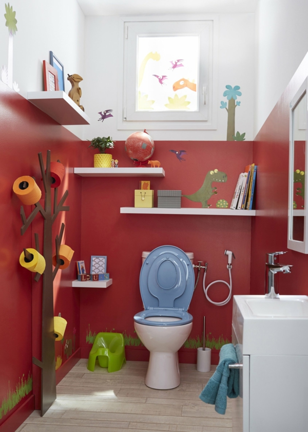 idée de peinture toilettes tendance rouge