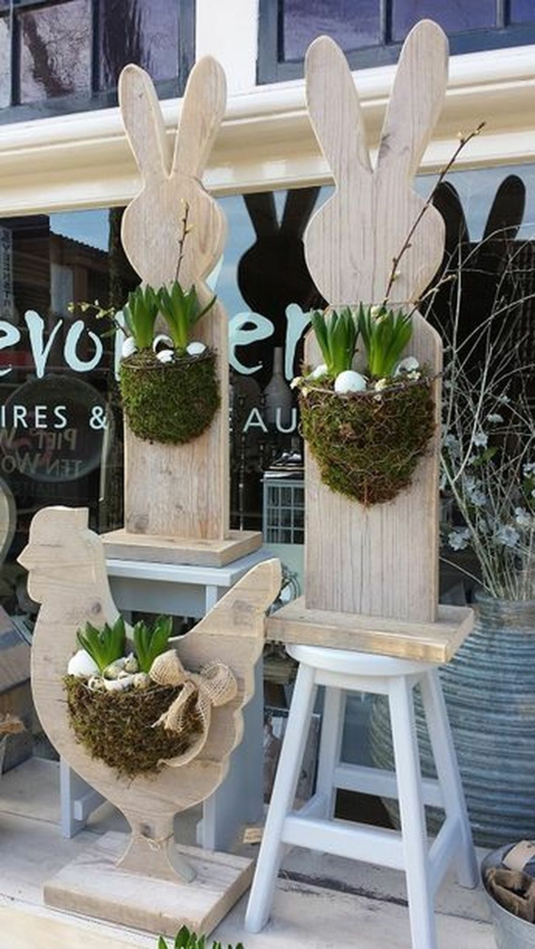 idée décoration de pâques à faire soi-même jardinières en bois animaux