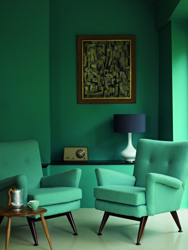 peinture vert émeraude salon fauteuils vert menthe