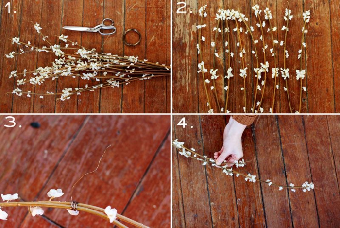DIY diadème mariage avec des branches fleuries instructions