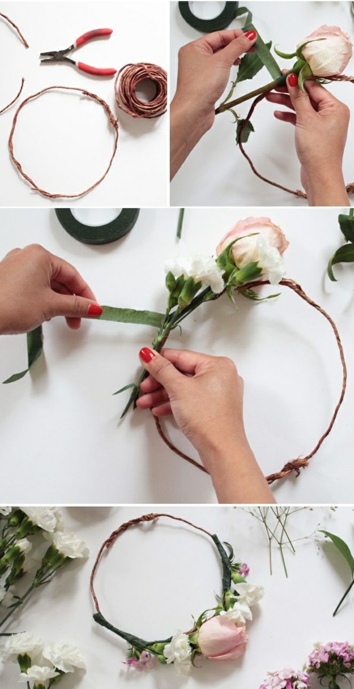 DIY diadème mariage avec des fleurs artificielles ruban