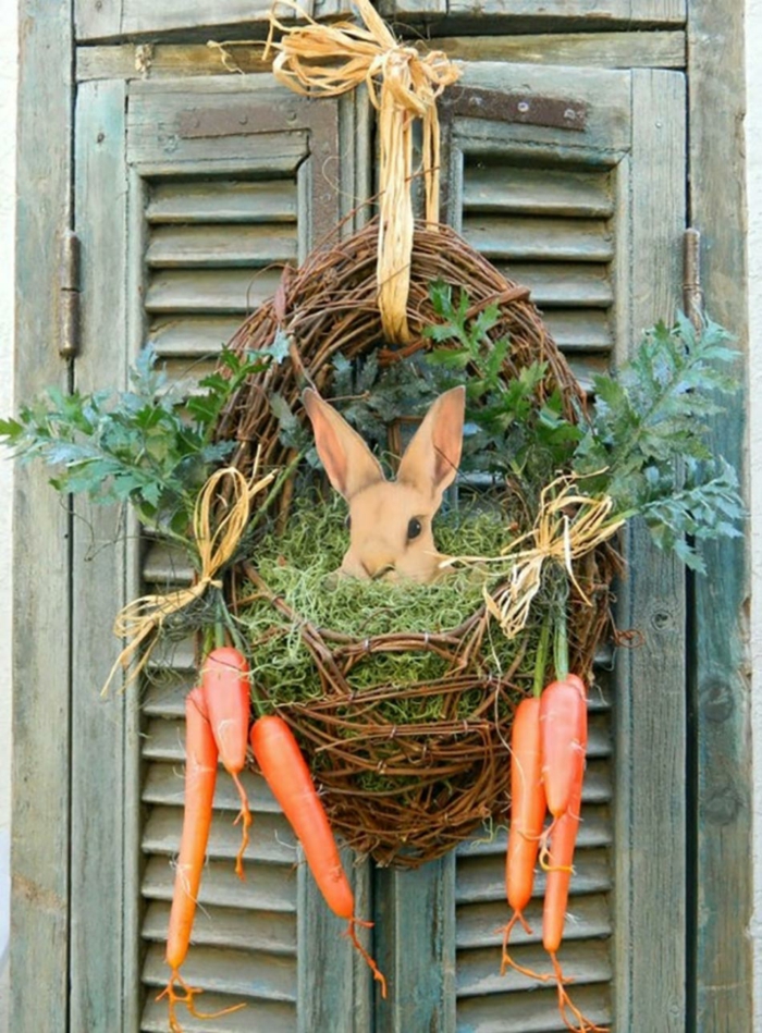 couronne de porte activité manuelle printemps avec un lapin