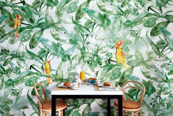 déco jungle salle à manger papier peint tropical