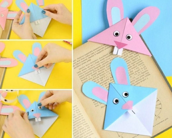 idée de bricolage pâques maternelle marque-page lapin origami
