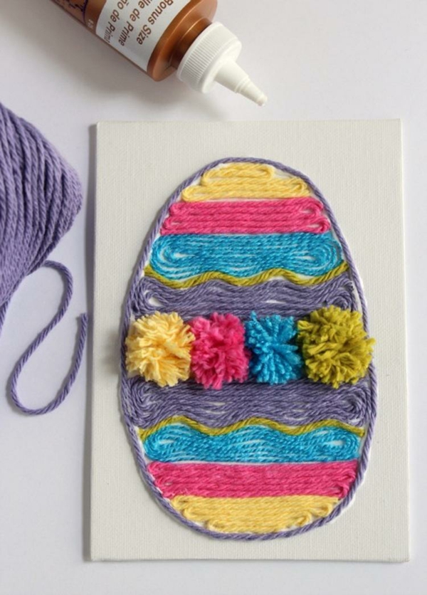 idée de bricolage pâques maternelle oeuf en fils colorés sur papier
