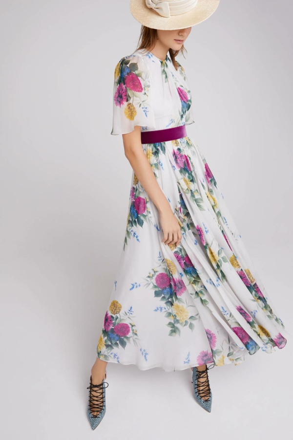 robe invitée mariage tendances 2019 robe longue florale ceinture ruban manches courtes