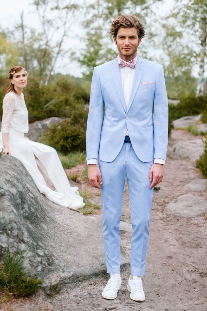 tenue mariage homme mariage champêtre costume bleu clair