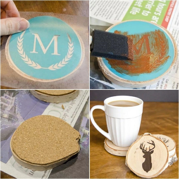 Cadeau Fête des Pères DIY - idées créatives pour enfants et mamans dessous de tasse en bois avec décoration