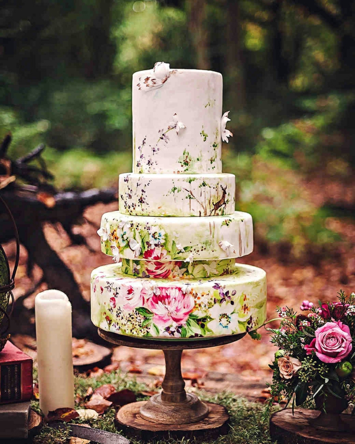gâteau de mariage peint à la main original