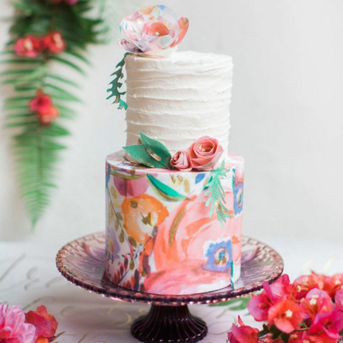 gâteau de mariage peint à la main très joli