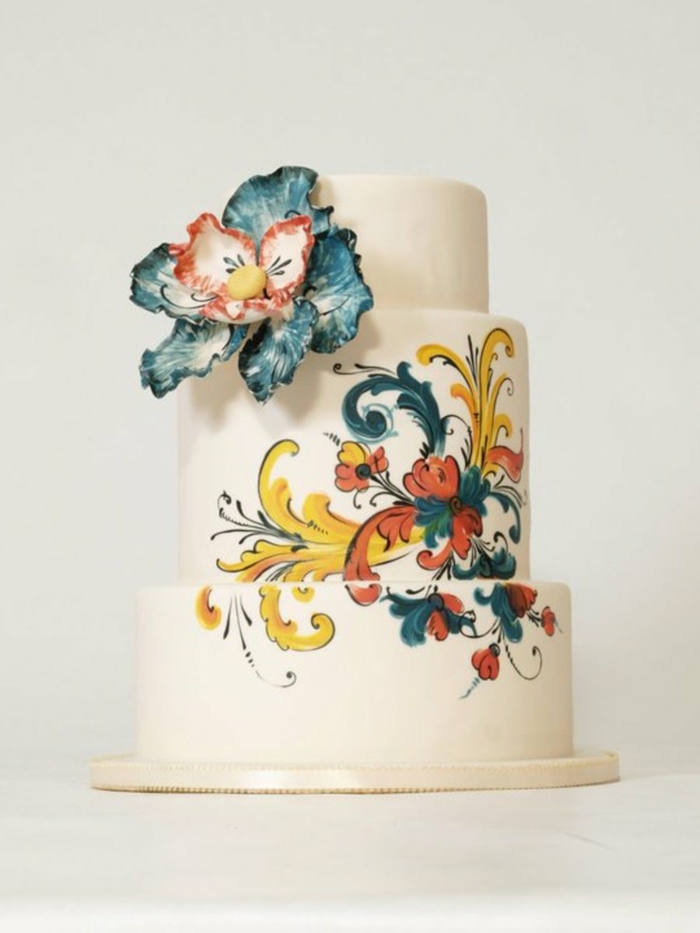 idée de gâteau de mariage peint à la main