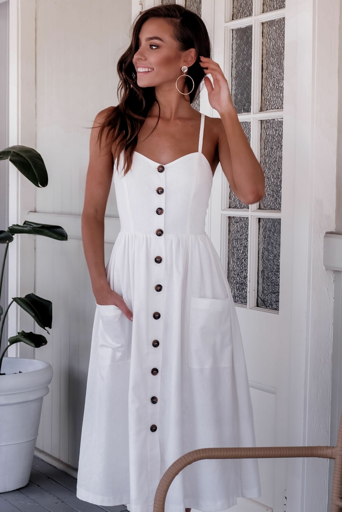 mode 2019 robe boutonnée devant blanche