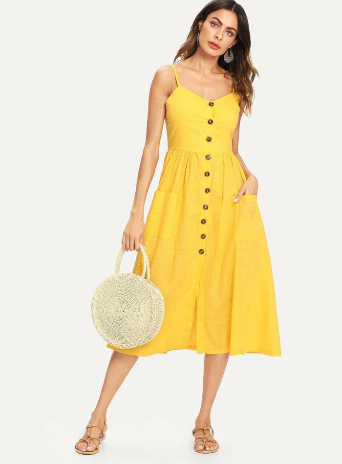 robe boutonnée devant couleur jaune