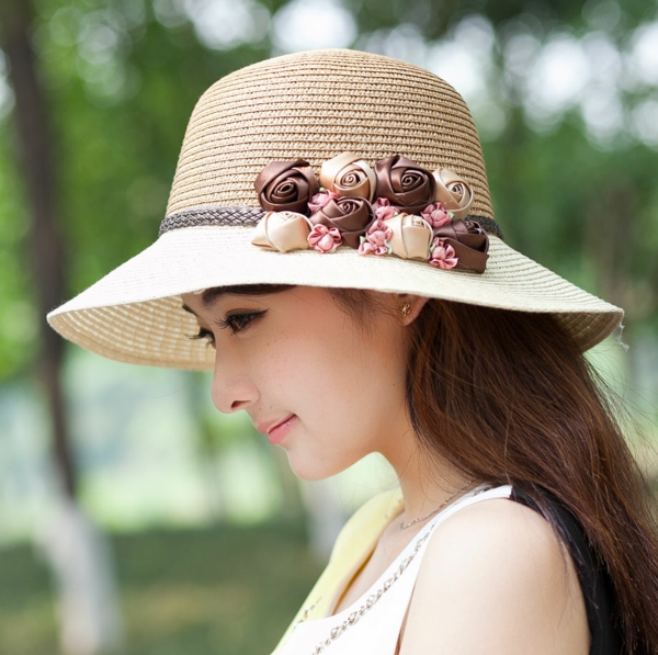 diy chapeau de paille personnalisé déco fleurs en textile